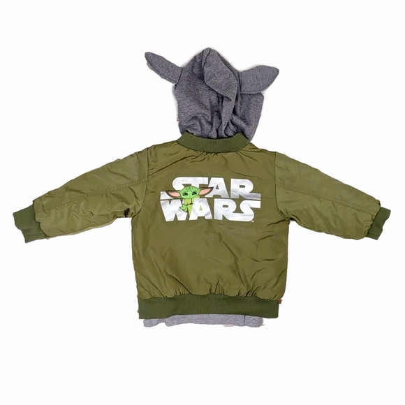 NWT Disney Star Wars 2 Pc Baby Yoda 3T Army Green Bomber Jacket & Tee - Picture 6 of 9